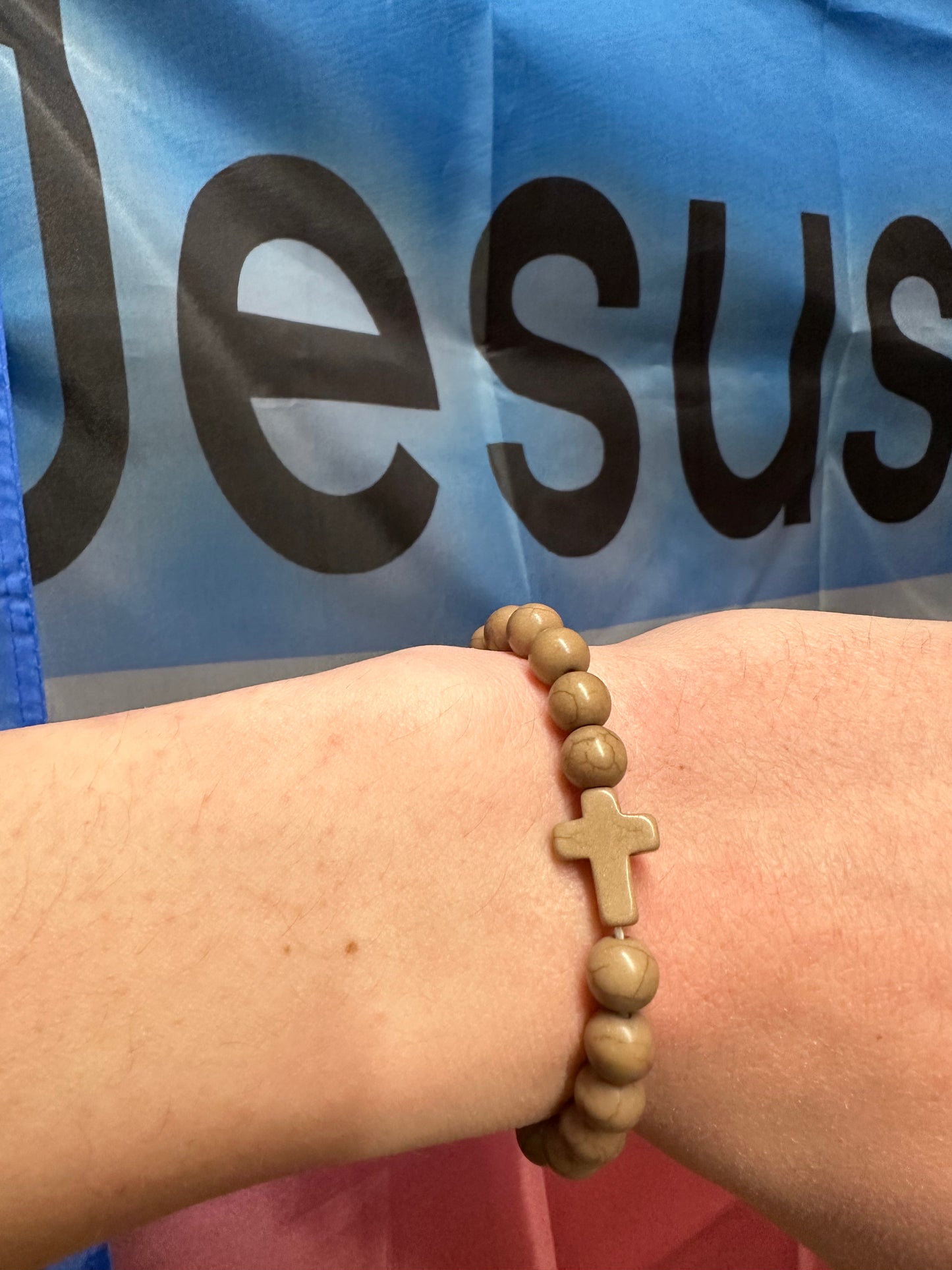 Beige Cross Bead Bracelet