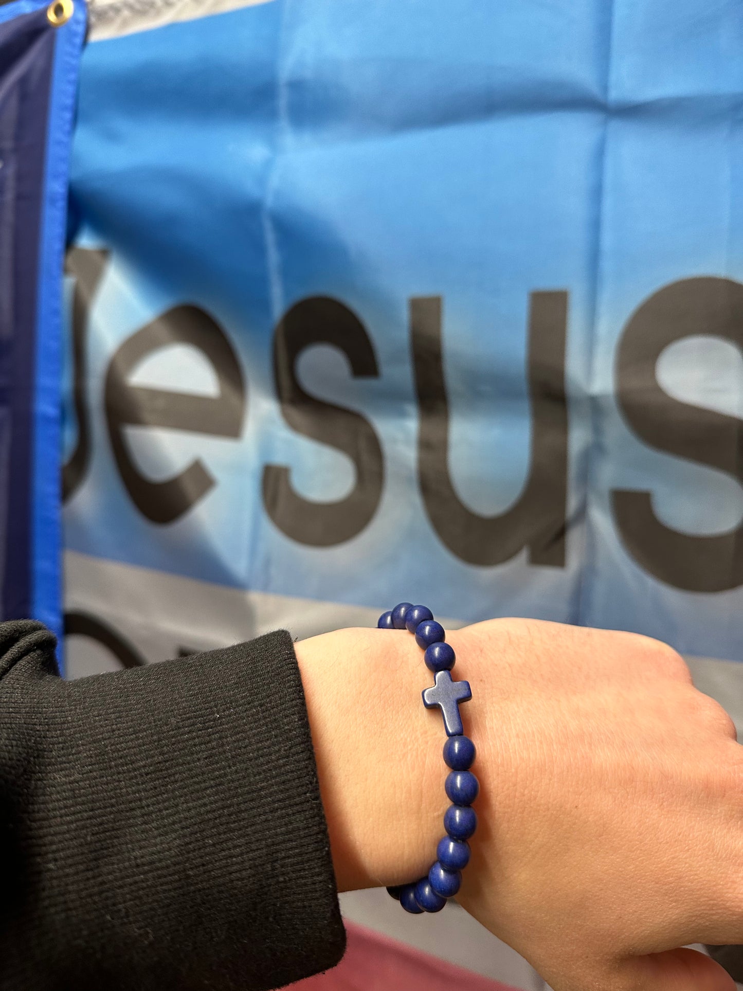 Navy Blue Cross Bead Bracelet