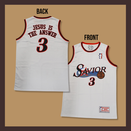 "Jesus is the Answer" Basketball Jersey (White)